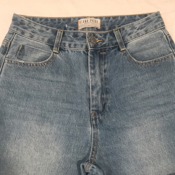 Blank Paige Denim Collection Wide Leg Mid Rise Med Wash Frayed Hem Slit Side S - Picture 3 of 16